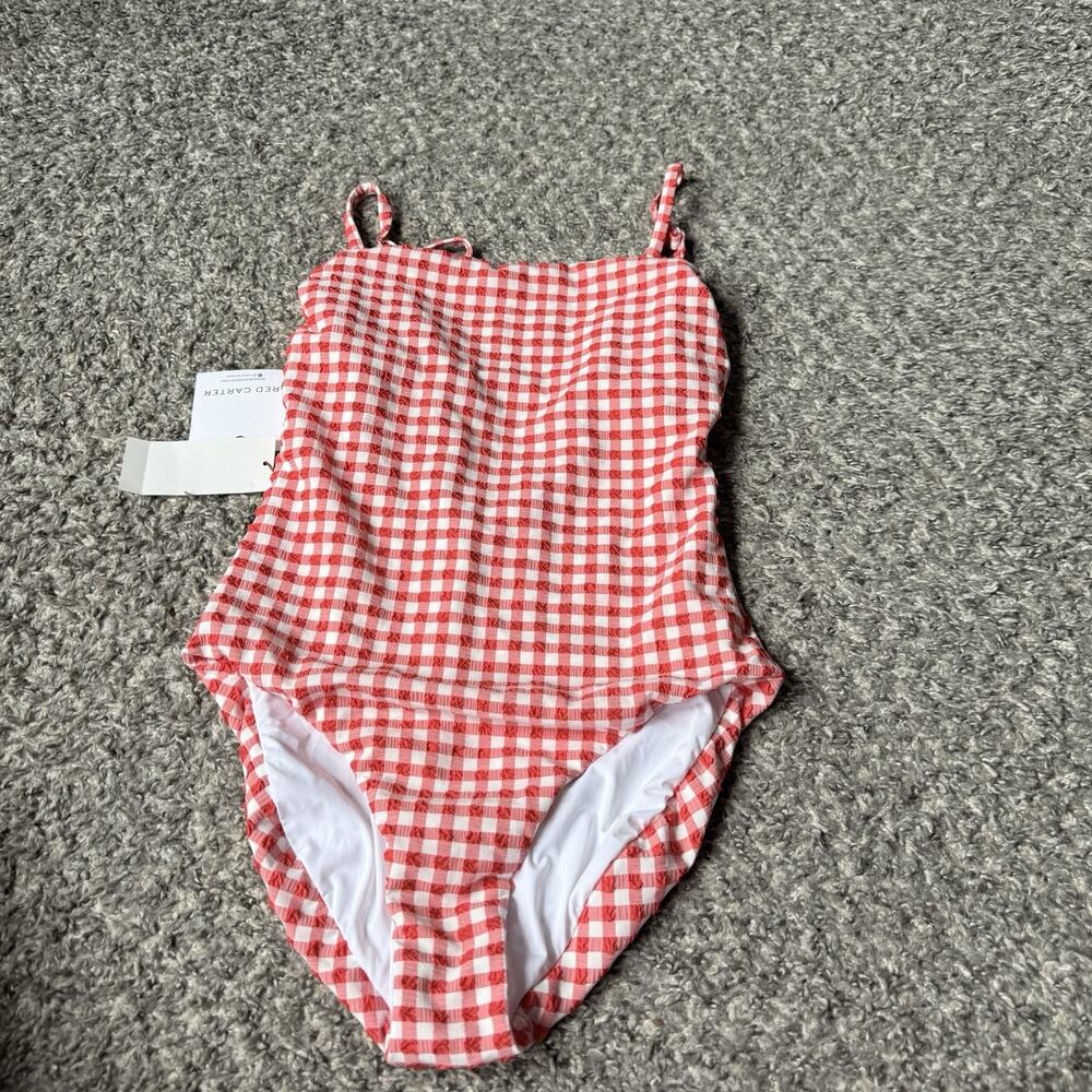 RED CARTER Swimsuit One Piece Red White Gingham Checker Plaid Seersucker XS NEW